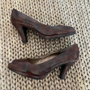 Candies Turtle Peep Toe Slip On Brown 3” Heels Size 9